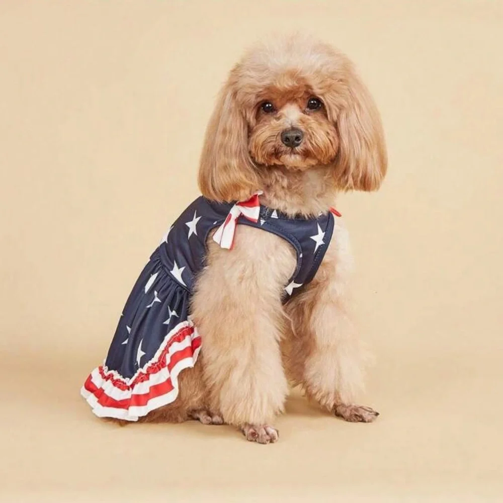 1 Pcs Independent Day July 4th American Flag Themed Pet Dress For Dog / Cat, M